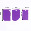 Detailed dimensions of 3pcs purple plastic cake scrapers for baking and dough cutting - Purple