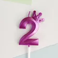 Vela de cumpleaños número 2 púrpura metalizada con corona para decoración de fiesta evento - Corona Número 2 / Púrpura