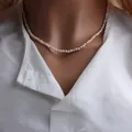 Collier élégant en perles de coquillage colorées pour femmes, style vintage chic - 4mm / Rose