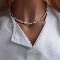 Collier de perles rétro colorées pour femmes avec perles de nacre élégantes - 6mm / Rose
