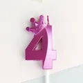 Vela de cumpleaños número 4 magenta metalizada con corona para decoración de pasteles - Corona Número 4 / Púrpura