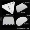 Detailed size measurements of the 4-piece white plastic cake cream and dough scraper set - Mixed Shape Scraper Set (51073) / Four-Piece Set / White