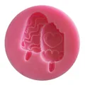Pink silicone mold with ice cream popsicle shapes for DIY baking or resin crafts - Lollipop and Heart Shape (50-243 Pink)