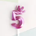 Vela de cumpleaños número 5 rosa metalizado con corona para tartas de fiesta - Corona Número 5 / Púrpura