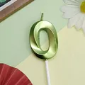 Elegante vela de cumpleaños número 0 verde nacarado metálico para decoración de tartas - Número 0 / 1 Pieza / Verde claro