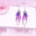 Elegante ätherische cicada-Flügel-Ohrhänger in Lila Farbverlauf mit S925 Silberhaken - Edles Lila - Silber Strass
