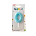 Light blue number 0 birthday candle with colorful star patterns for cake decoration - Number 0 / 1 Piece / Blue