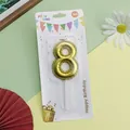 Gold balloon-style number 8 birthday candle in festive packaging for cake decoration - Balloon Number 8 / 1 Piece