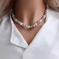 Collier de perles de nacre multicolores vintage aux tons lavande et gris pour femme - 10mm / Gris