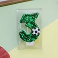 Vela de cumpleaños número 3 con purpurina verde y decoración de balón de fútbol - Tema de Fútbol (Número 3) / Verde