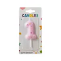 Pink number 1 birthday candle with colorful star patterns in blister card packaging - Number 1 / 1 Piece / Pink