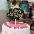 Detail of black cloud cake topper with gold glitter Happy Birthday text - 1 Piece / Black