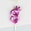Vela de cumpleaños número 8 rosa metálico con decoración de corona para fiesta - Corona Número 8 / Púrpura