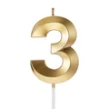 Vela de cumpleaños número 3 dorada metálica para decoración de tartas de fiesta - Número 3 / Dorado