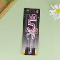Vela de cumpleaños número 5 rosa metálico con corona y lazo en caja de venta - Corona Número 5 / Rosa