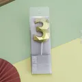 Vela de cumpleaños número 3 dorada facetada para decoración de tarta en caja clara - Estilo 3 / Dorado
