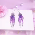 Exquisite Ohrringe mit lila Farbverlauf-Zikadenflügeln und S925 Sterling Silber Haken - Silberfolie Zikadenflügel Stil / Lila