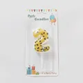 Close-up of a cartoon leopard pattern number 2 birthday candle for kids party decor - Number 2 (Leopard)