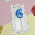 Vela de cumpleaños de dinosaurio azul número 6 para fiesta infantil en paquete blíster - Número 6 / Azul
