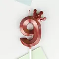 Vela de cumpleaños corona número 9 rojo metálico para decoración de tartas y fiestas - Corona Número 9 / Paquete Individual / Rojo