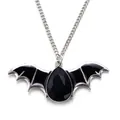 Gotische Halloween Fledermaus-Halskette mit einem großen schwarzen Tropfen-Edelstein - Emaille Fledermaus Halskette / Schwarz