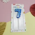 Vela de cumpleaños de dinosaurio azul número 7 en empaque para fiesta infantil - Número 7 / Azul