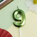 Vela de cumpleaños número 9 verde metálico con diseño 3D facetado estilo ópera - Número 9 / 1 Pieza / Verde claro