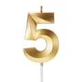 Elegante vela de cumpleaños número 5 dorada con diseño geométrico 3D para tartas - Número 5 / Dorado