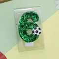 Vela de cumpleaños número 6 con purpurina verde y decoración de balón de fútbol - Tema de Fútbol (Número 6)