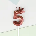 Vela de cumpleaños corona 3D número 5 marrón metalizado para fiestas infantiles - Corona Número 5 / Paquete Individual / Rojo