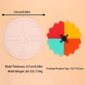 DIY silicone coaster mold with colorful resin finished piece and dimensions details - Cross-Grid Wave Round (60-333)