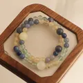 Natural crystal beaded bracelet featuring blue and yellow round stones for SKU display. - Kyanite & Watermelon Crystal Style / Split Ring