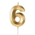 Elegante vela de cumpleaños número 6 dorada para decoración de pasteles y celebraciones - Número 6 / Dorado