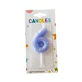 Purple number 6 birthday candle with colorful stars in blister pack for cake topper - Number 6