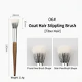 Detail view showing dimensions and fiber bristles of a wooden handle stippling brush. - No. 06 Faux Wool Stippling Brush