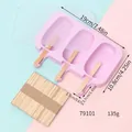 Pink 3-cavity silicone popsicle mold with clear lid and wooden sticks for DIY ice cream - 3-Cavity Oval Shape (79101) / 3-Cavity Set (With 50 Wooden Sticks) / Pink