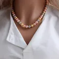 Collier de perles de nacre colorées aux tons bonbons élégants pour femmes, style chic. - 10mm / Champagne