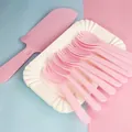 Ensemble de couverts à gâteau jetables roses avec pelle, fourchettes et assiettes - 10 Assiettes 10 Fourchettes 1 Couteau / Rose