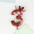 Vela de cumpleaños corona número 3 bronce metálico para decoración de pasteles fiesta - Corona Número 3 / Paquete Individual / Rojo