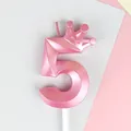 Vela de cumpleaños rosa perla número 5 con decoración de corona para tartas de fiesta - 5 / 1 Pieza / Rosa