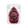 Soft pink leopard print makeup sponge stored in a transparent cylindrical plastic jar - Three-Side Cut / Leopard Cylinder Box Pack / Pink