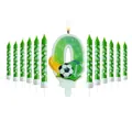 Set de velas de fútbol para tarta con número 0 y velas de lápiz verdes con dibujo - Set Número 0 Fútbol