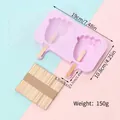 DIY purple foot-shaped silicone popsicle mold with transparent lid and wooden sticks set - 2-Cavity Foot Shape (79103) / 2-Cavity Set (With 50 Wooden Sticks) / Purple