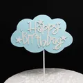 Light blue cloud Happy Birthday cake topper with white stars and lettering - 1 Piece / Blue Background White Text