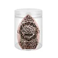 Detail view of large leopard print makeup sponge in a clear storage jar - Three-Side Cut / Leopard Cylinder Box Pack / Nude