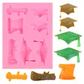 Professional pink silicone mold for graduation cap and diploma fondant decorations - Pink