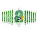 Vela de cumpleaños fútbol número 2 y juego de velas de lápiz verdes para pastel - Set Número 2 Fútbol