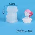 Silicone mold of girl bust with roses for DIY scented candles and gypsum crafts, 11cm height - Eyes Closed Girl (50-2668) / White