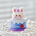 Cute rabbit on blue cake topper ornament for birthday party decoration - Bunny HAPPY Style / White