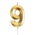 Elegante vela de cumpleaños número 9 en oro metálico para decoración de pasteles - Número 9 / Dorado